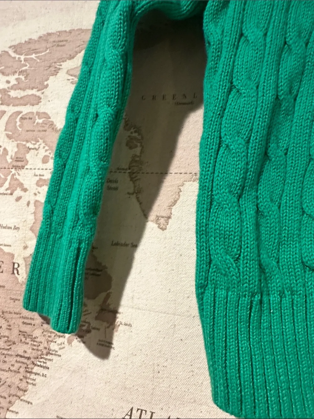 Ralph Lauren Girls' Green Cable Knit Cardigan with pink logo